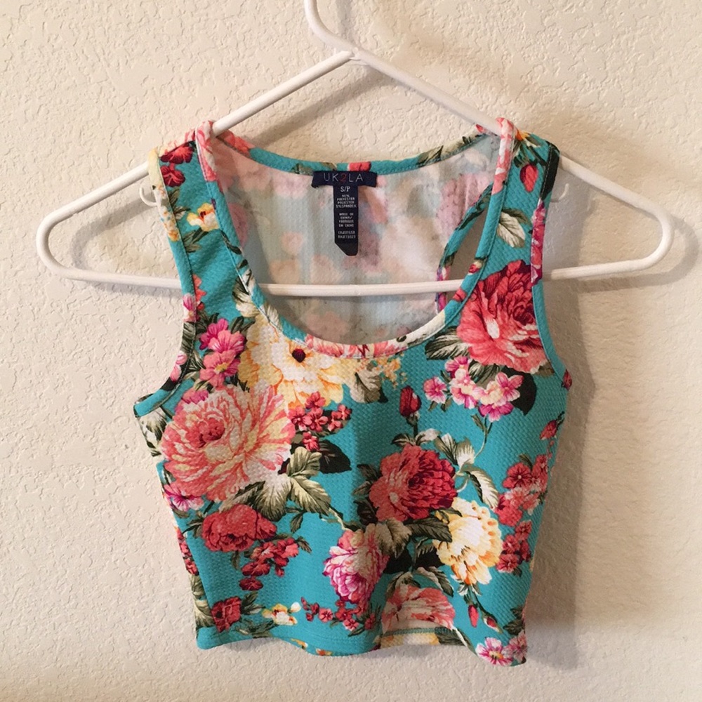 UK2LA Floral Crop Top - Teal and Pink